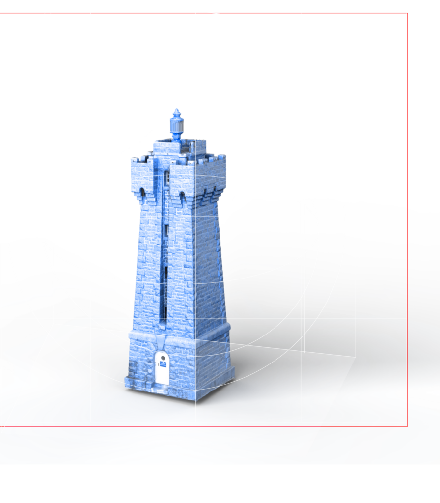 Reproduction miniature d’un phare emblématique grâce à la technologie de scan 3D, transformé en un objet souvenir unique.